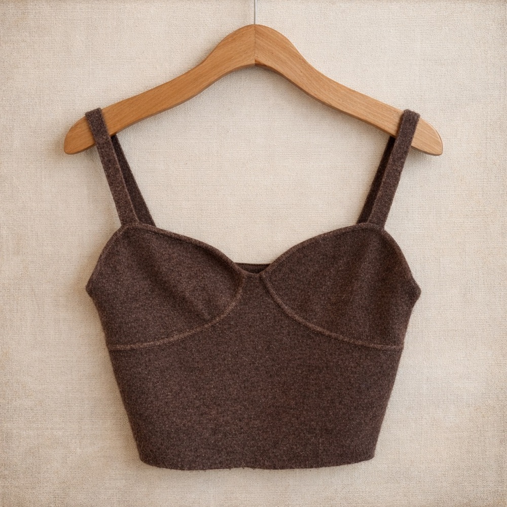 WILFRED Knit Bustier Crop Top Brown Fitted Strap Camisole